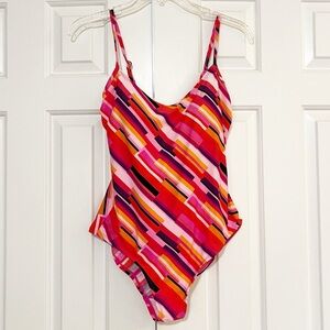 CATALINA Colorful Red, Orange, Striped One Piece Swimsuit. Size Medium (8/10)